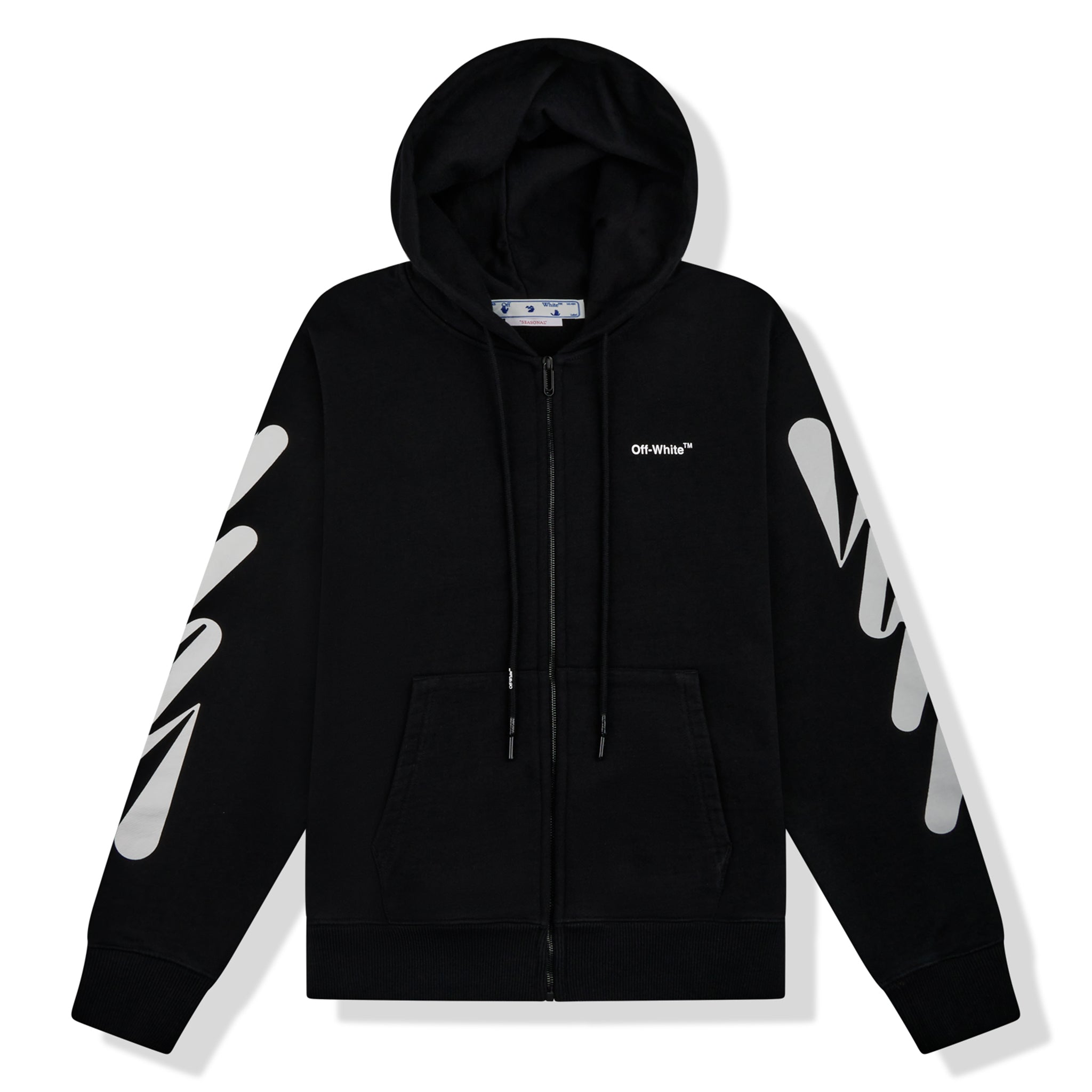 Image of Off-White Wave Diagonal Zip Up Black Hoodie
